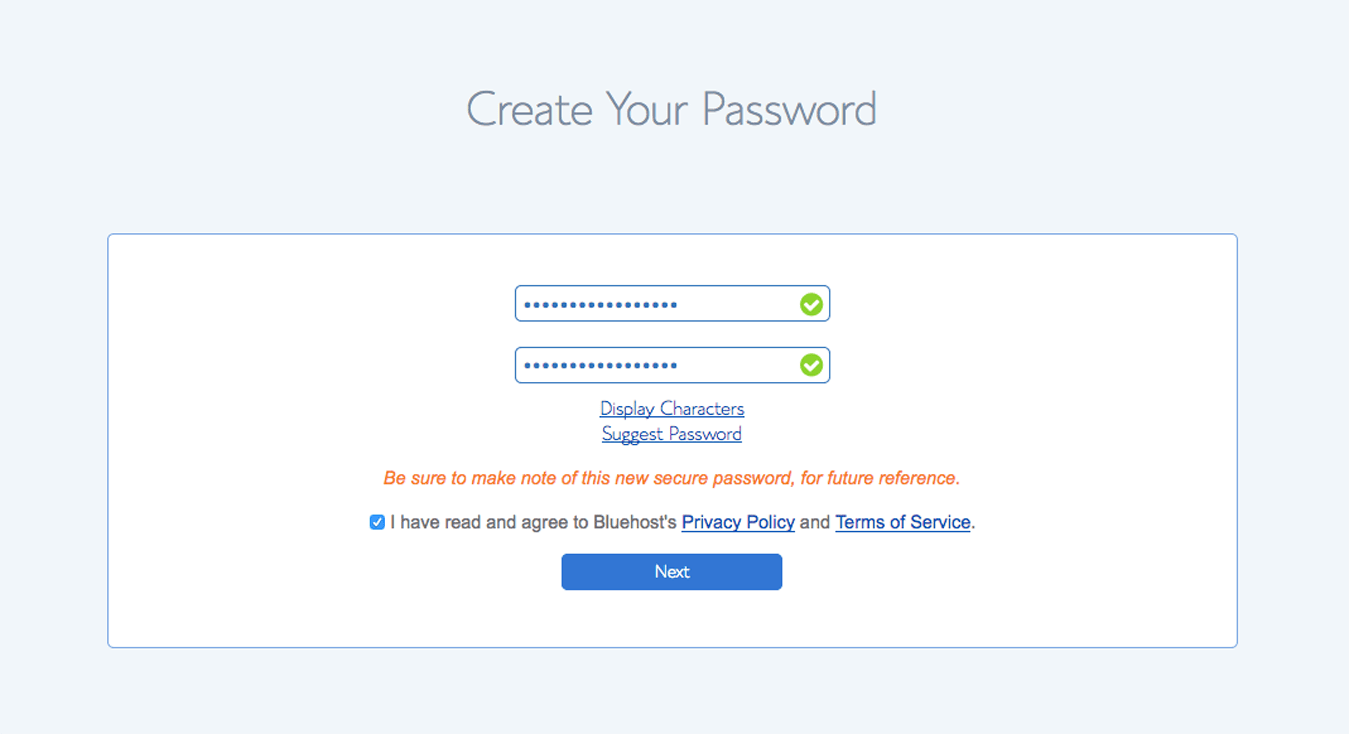 Create your password and click next